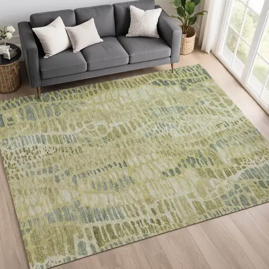 Artichoke Green And Beige Abstract Washable Indoor Outdoor Area Rug Photo 5