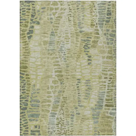 Artichoke Green And Beige Abstract Washable Indoor Outdoor Area Rug Photo 1