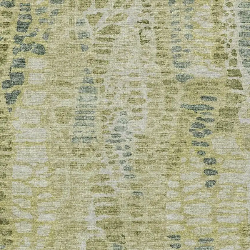 Artichoke Green And Beige Abstract Washable Indoor Outdoor Area Rug Photo 2