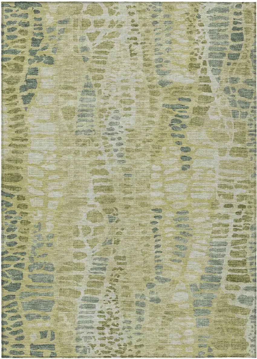 Artichoke Green And Beige Abstract Washable Indoor Outdoor Area Rug Photo 1