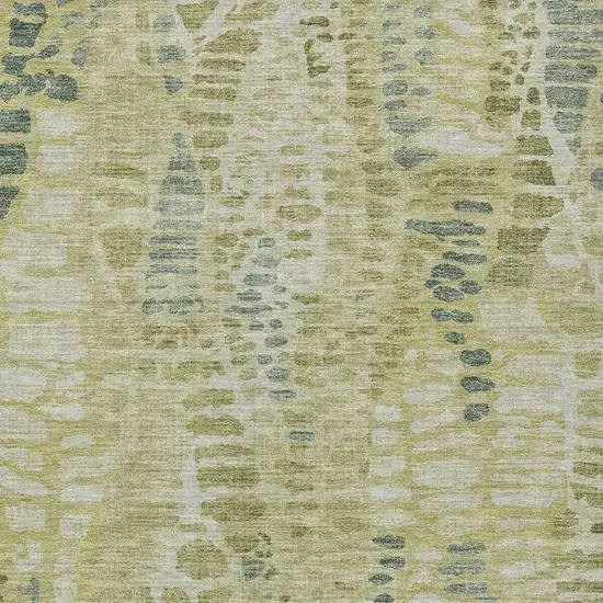 Artichoke Green And Beige Abstract Washable Indoor Outdoor Area Rug Photo 2