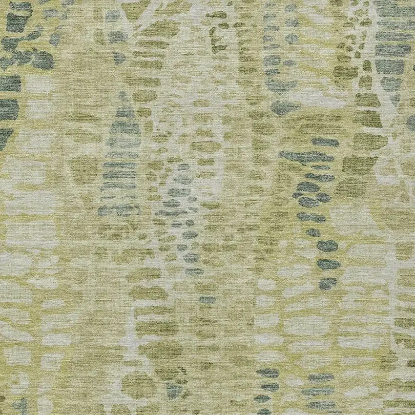 Artichoke Green And Beige Abstract Washable Indoor Outdoor Area Rug Photo 2
