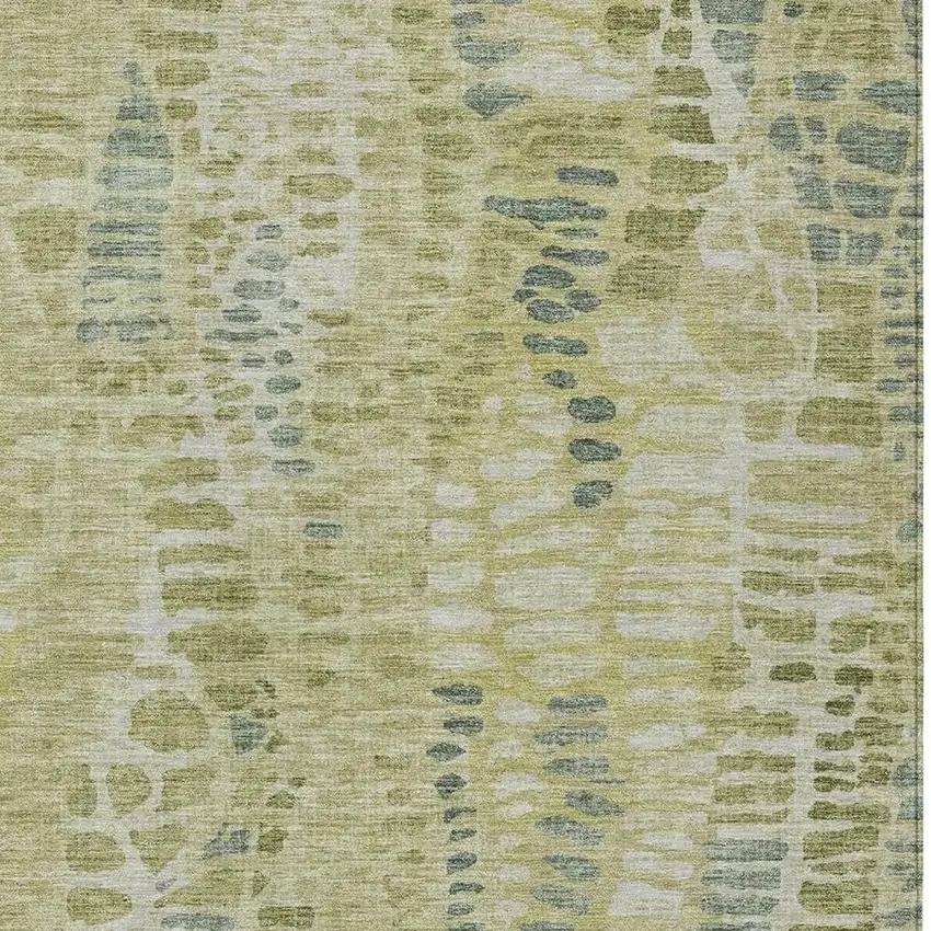 Artichoke Green And Beige Abstract Washable Indoor Outdoor Area Rug Photo 2