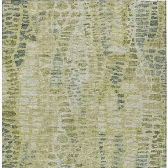 Artichoke Green And Beige Abstract Washable Indoor Outdoor Area Rug Photo 3