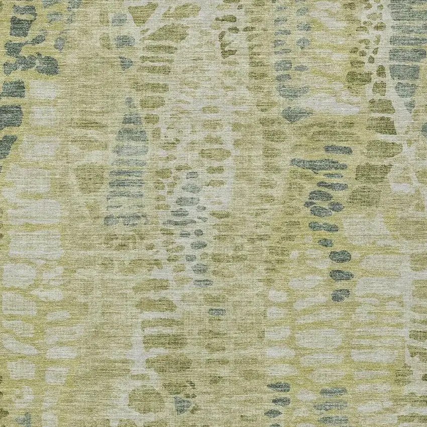Artichoke Green And Beige Abstract Washable Indoor Outdoor Area Rug Photo 2