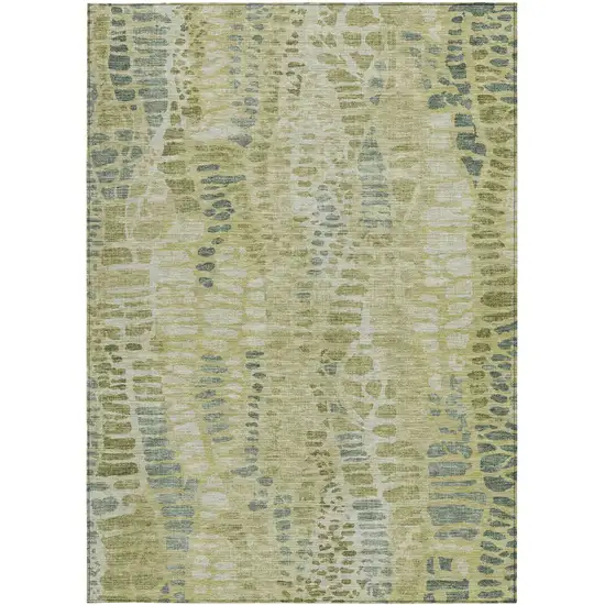 Artichoke Green And Beige Abstract Washable Indoor Outdoor Area Rug Photo 3