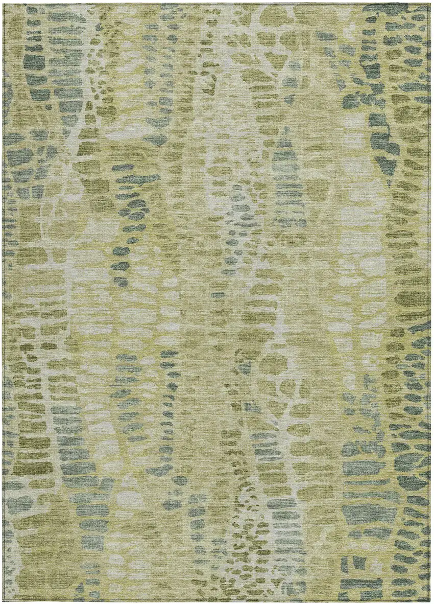 Artichoke Green And Beige Abstract Washable Indoor Outdoor Area Rug Photo 3