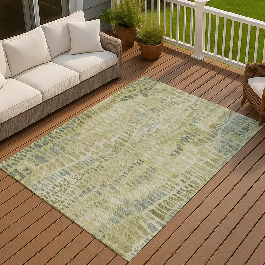 Artichoke Green And Beige Abstract Washable Indoor Outdoor Area Rug Photo 4