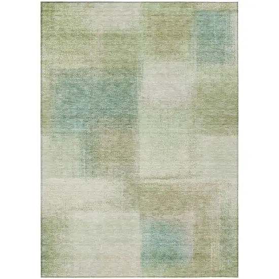 Artichoke Green And Beige Abstract Washable Indoor Outdoor Area Rug Photo 1
