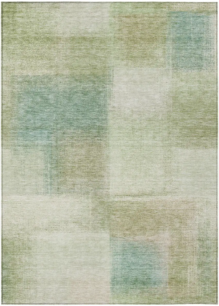 Artichoke Green And Beige Abstract Washable Indoor Outdoor Area Rug Photo 1