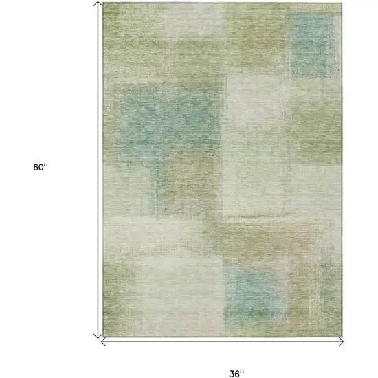 Artichoke Green And Beige Abstract Washable Indoor Outdoor Area Rug Photo 3