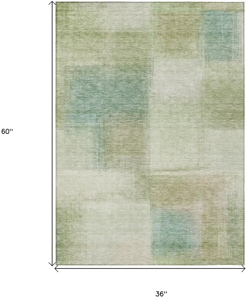 Artichoke Green And Beige Abstract Washable Indoor Outdoor Area Rug Photo 3