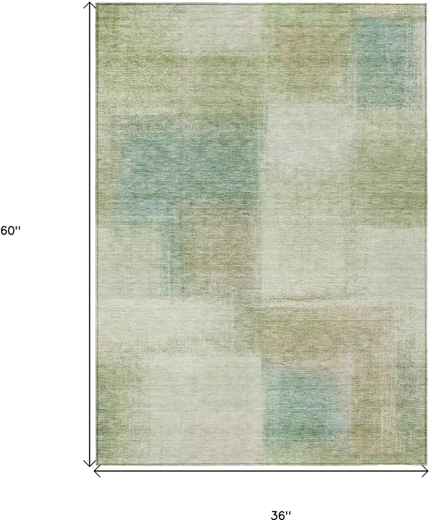 Artichoke Green And Beige Abstract Washable Indoor Outdoor Area Rug Photo 3