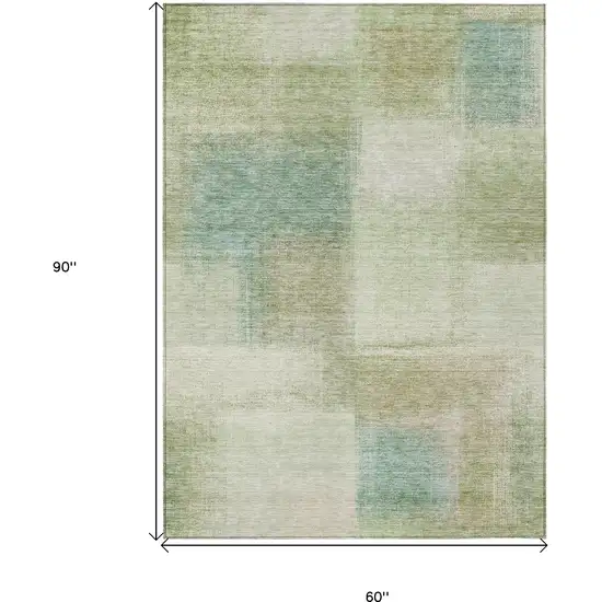 Artichoke Green And Beige Abstract Washable Indoor Outdoor Area Rug Photo 3