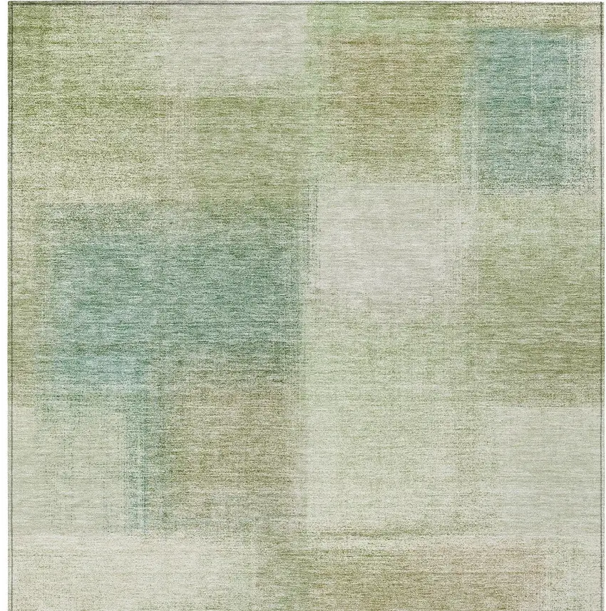 Artichoke Green And Beige Abstract Washable Indoor Outdoor Area Rug Photo 5