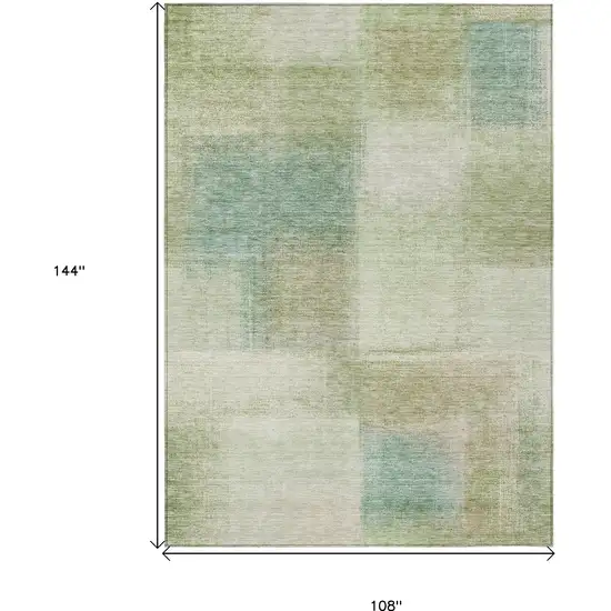 Artichoke Green And Beige Abstract Washable Indoor Outdoor Area Rug Photo 3