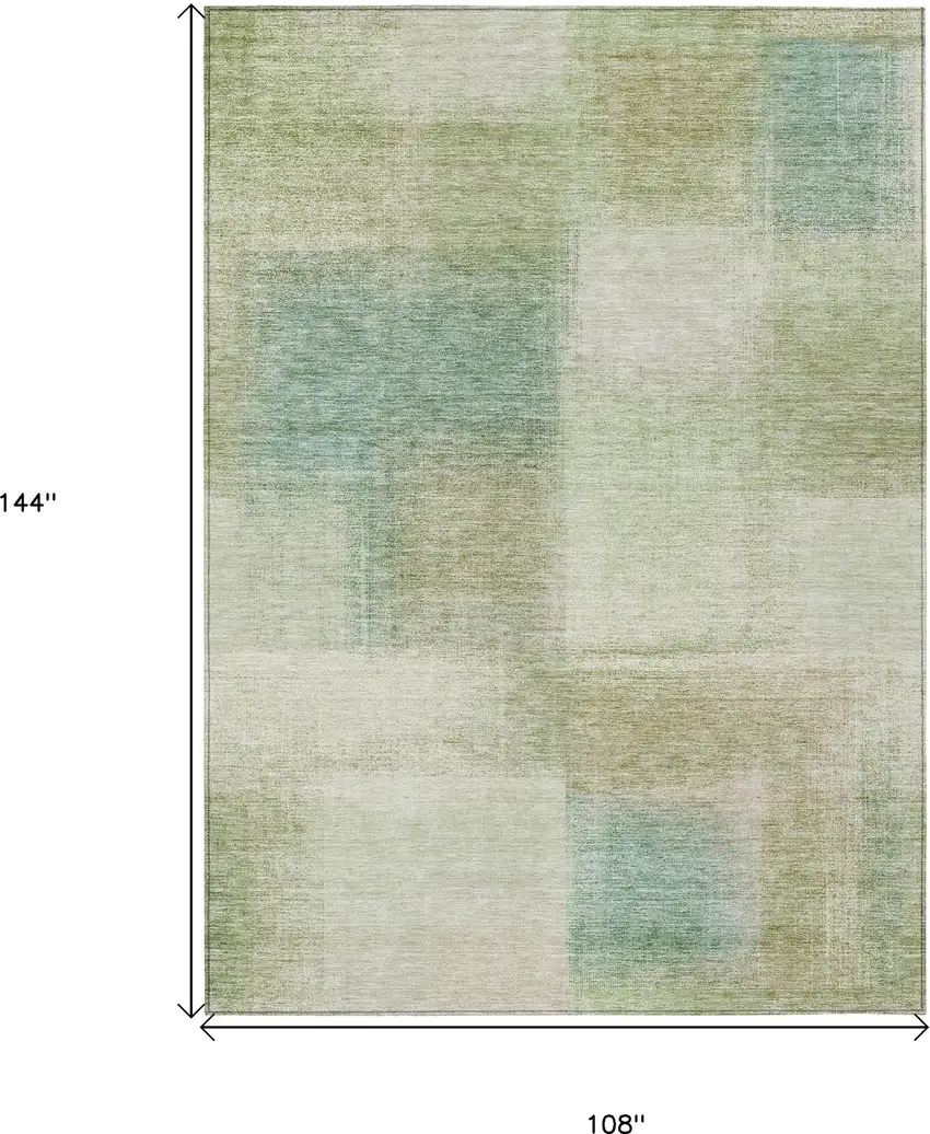 Artichoke Green And Beige Abstract Washable Indoor Outdoor Area Rug Photo 3