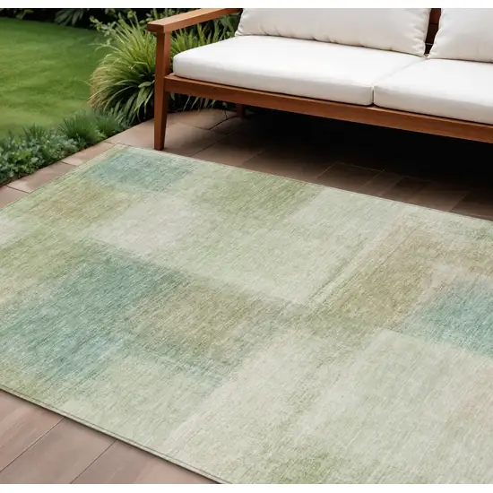 Artichoke Green And Beige Abstract Washable Indoor Outdoor Area Rug Photo 1