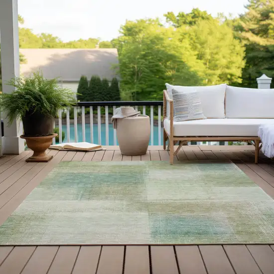 Artichoke Green And Beige Abstract Washable Indoor Outdoor Area Rug Photo 9