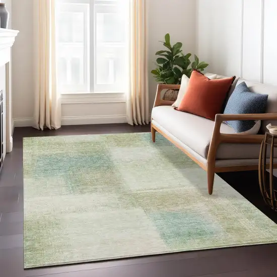 Artichoke Green And Beige Abstract Washable Indoor Outdoor Area Rug Photo 8