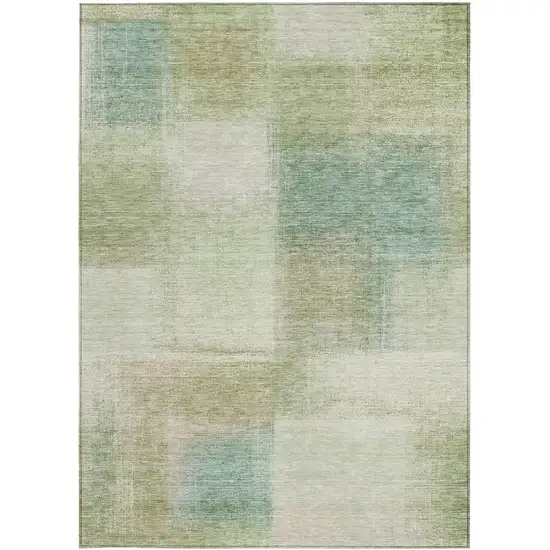 Artichoke Green And Beige Abstract Washable Indoor Outdoor Area Rug Photo 5