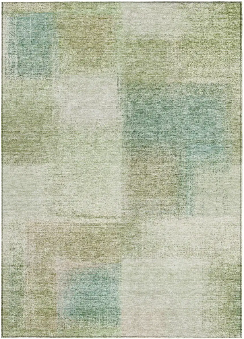 Artichoke Green And Beige Abstract Washable Indoor Outdoor Area Rug Photo 5