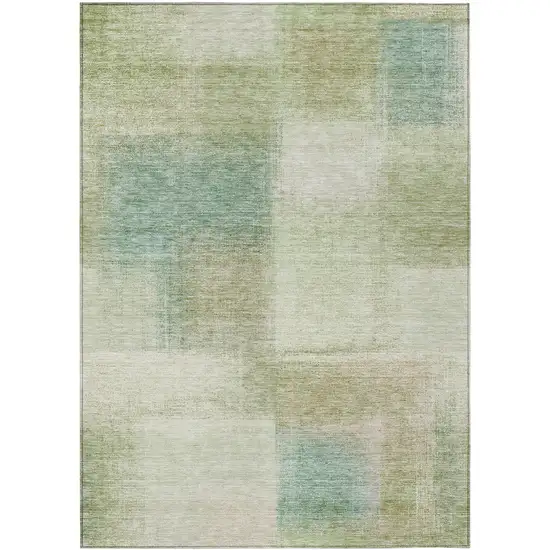 Artichoke Green And Beige Abstract Washable Indoor Outdoor Area Rug Photo 1
