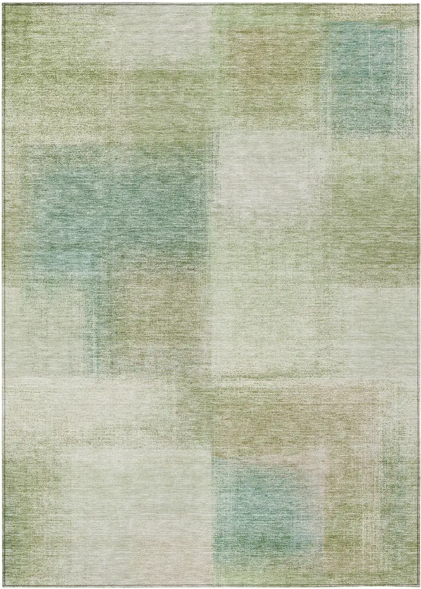 Artichoke Green And Beige Abstract Washable Indoor Outdoor Area Rug Photo 1