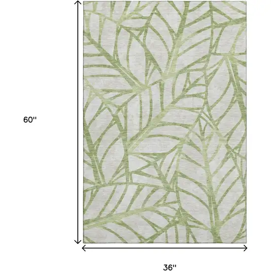 Artichoke Green And Beige Floral Washable Area Rug With UV Protection Photo 3