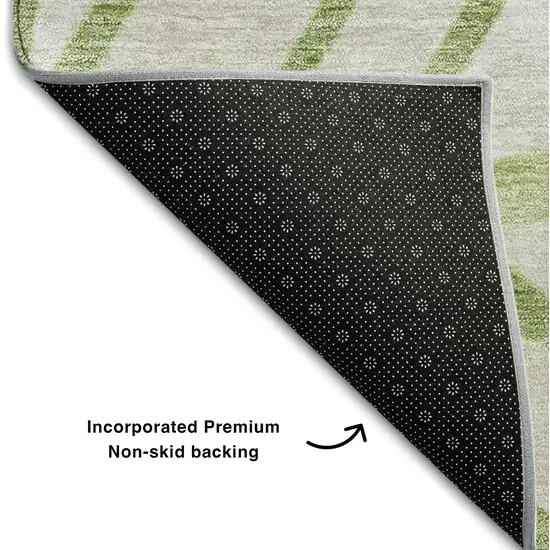 Artichoke Green And Beige Floral Washable Area Rug With UV Protection Photo 7