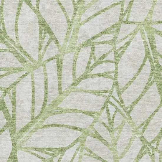 Artichoke Green And Beige Floral Washable Area Rug With UV Protection Photo 3