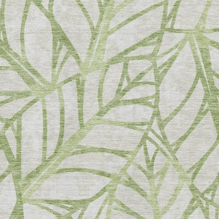 Artichoke Green And Beige Floral Washable Area Rug With UV Protection Photo 3
