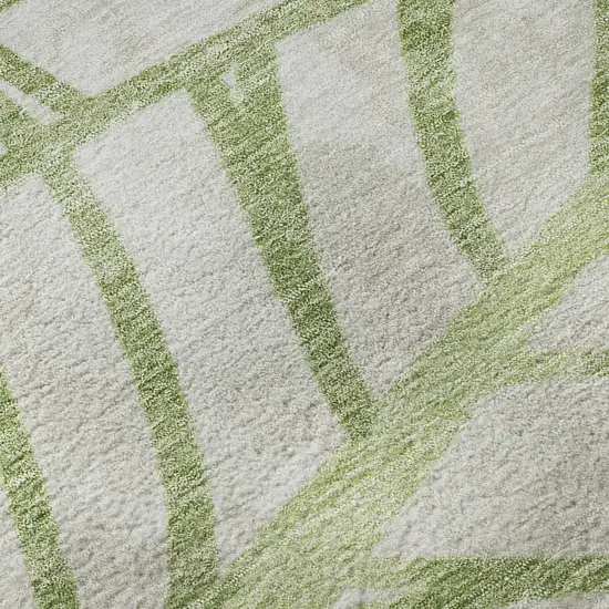 Artichoke Green And Beige Floral Washable Area Rug With UV Protection Photo 9