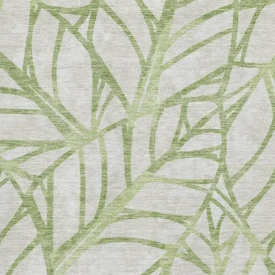 Artichoke Green And Beige Floral Washable Area Rug With UV Protection Photo 3