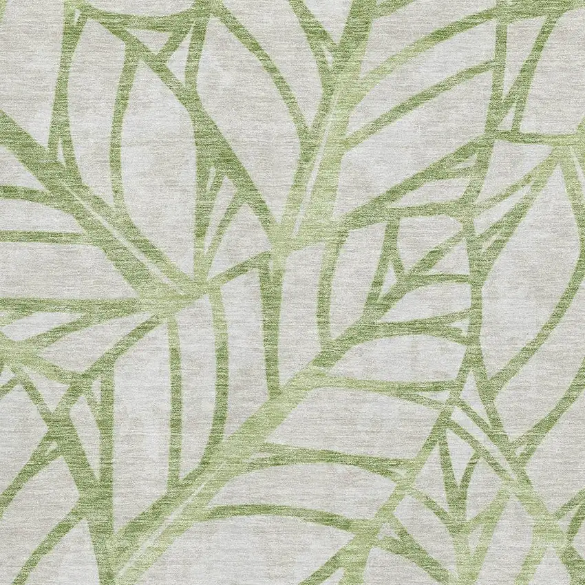 Artichoke Green And Beige Floral Washable Area Rug With UV Protection Photo 3