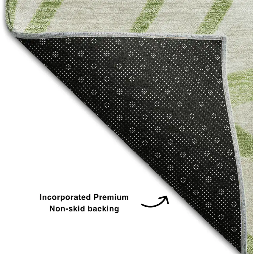 Artichoke Green And Beige Floral Washable Area Rug With UV Protection Photo 7