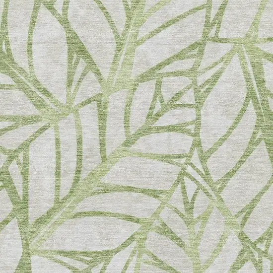 Artichoke Green And Beige Floral Washable Area Rug With UV Protection Photo 3