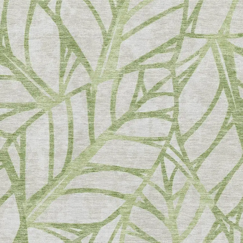 Artichoke Green And Beige Floral Washable Area Rug With UV Protection Photo 3