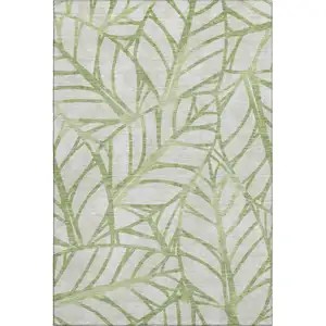 Photo of Artichoke Green And Beige Floral Washable Area Rug With UV Protection