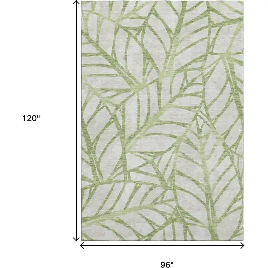 Artichoke Green And Beige Floral Washable Area Rug With UV Protection Photo 3