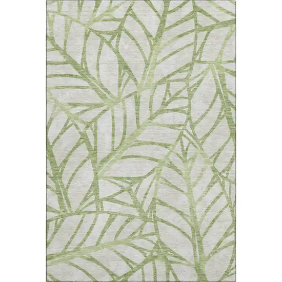 Artichoke Green And Beige Floral Washable Area Rug With UV Protection Photo 1