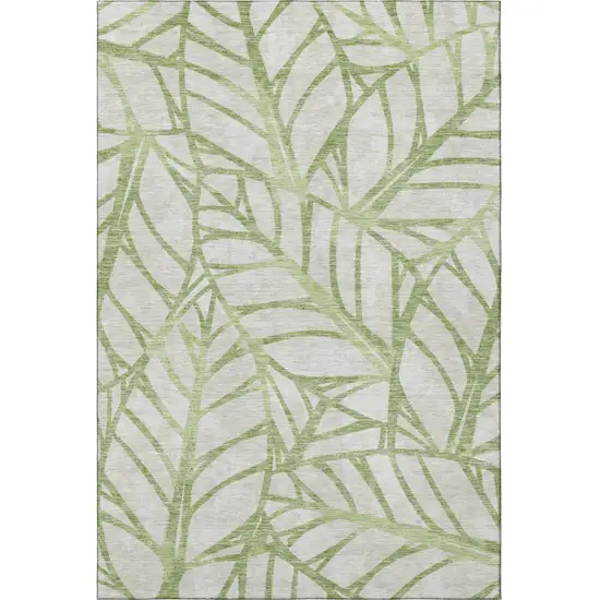 Artichoke Green And Beige Floral Washable Area Rug With UV Protection Photo 4