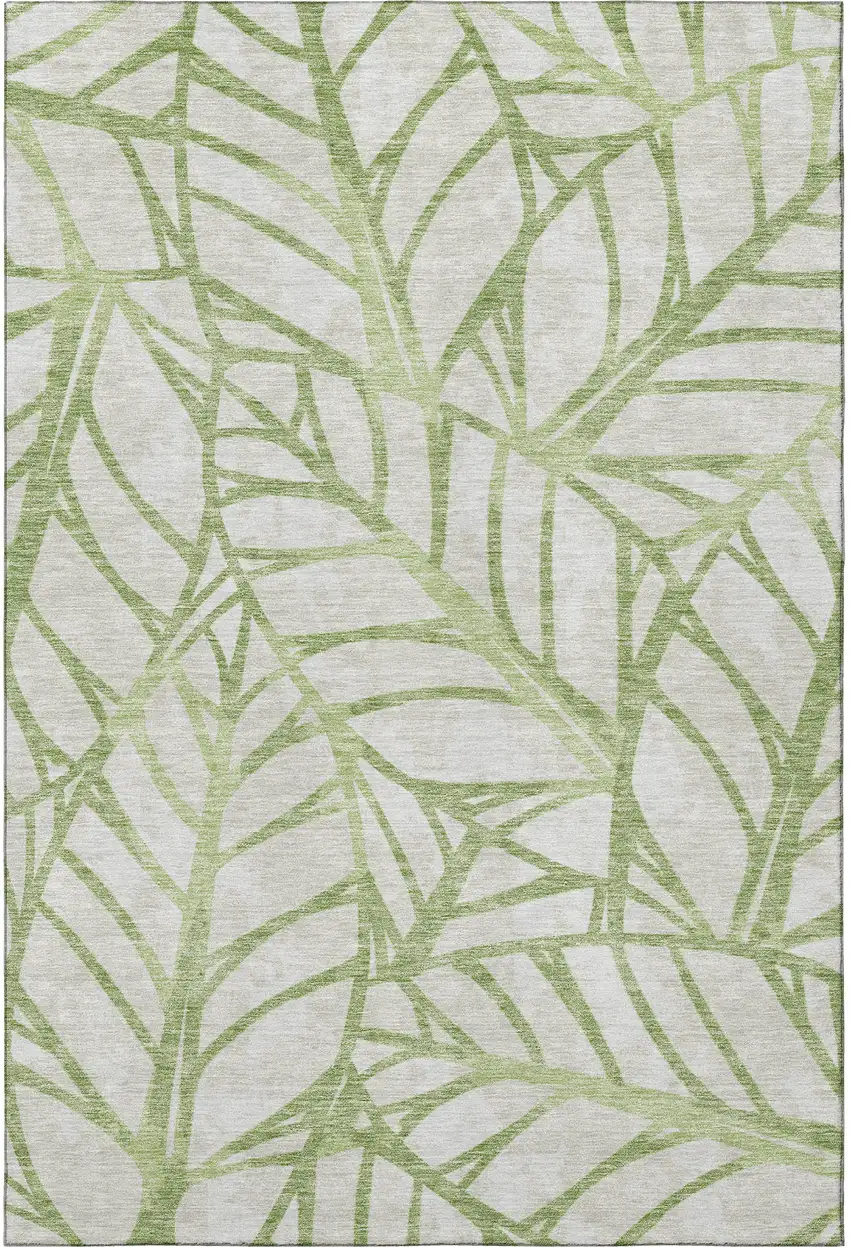 Artichoke Green And Beige Floral Washable Area Rug With UV Protection Photo 4