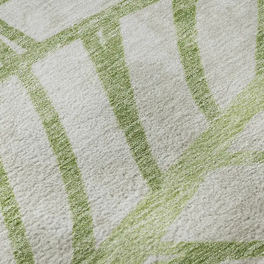 Artichoke Green And Beige Floral Washable Area Rug With UV Protection Photo 9