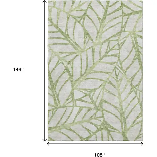 Artichoke Green And Beige Floral Washable Area Rug With UV Protection Photo 3