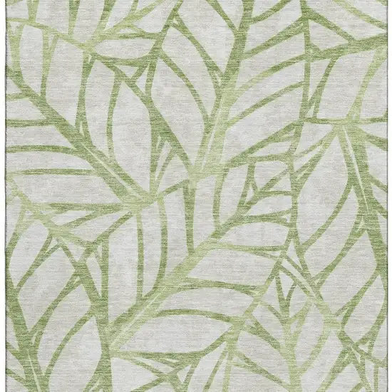 Artichoke Green And Beige Floral Washable Area Rug With UV Protection Photo 3