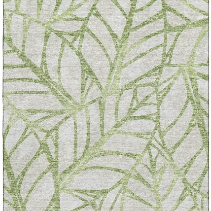 Artichoke Green And Beige Floral Washable Area Rug With UV Protection Photo 3
