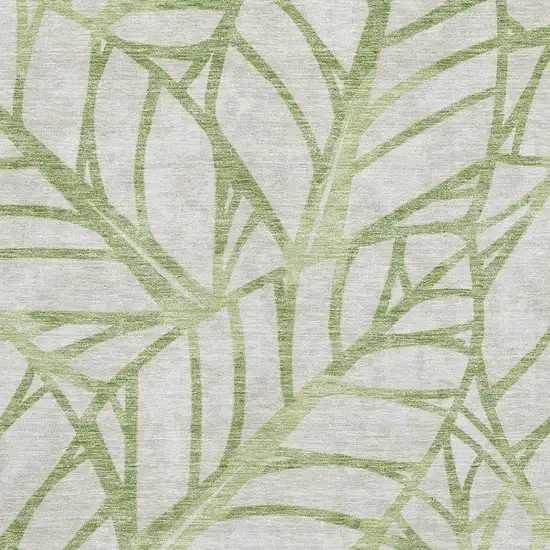 Artichoke Green And Beige Floral Washable Area Rug With UV Protection Photo 3