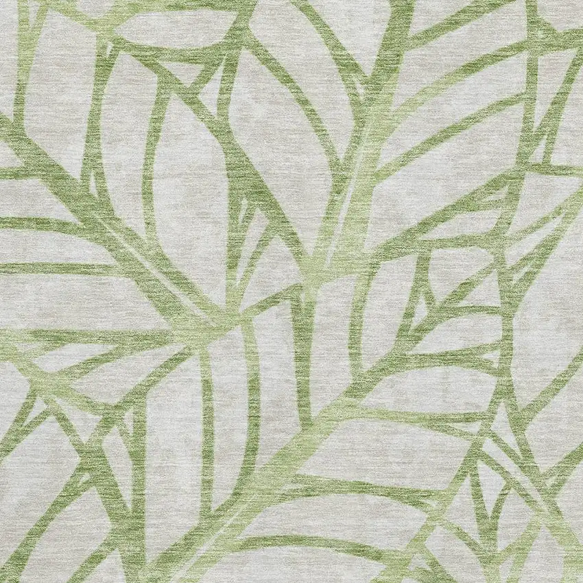 Artichoke Green And Beige Floral Washable Area Rug With UV Protection Photo 3