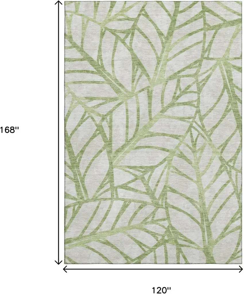 Artichoke Green And Beige Floral Washable Area Rug With UV Protection Photo 3